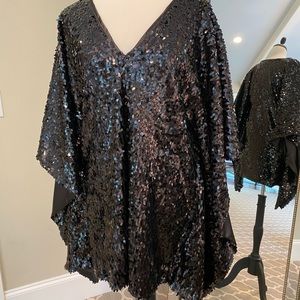 Ripley Rader Black Sequins Caftan Mini Dress